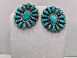 lot 28 image: Turquoise and Sterling Silver Cluster Earrings by Pam Benally