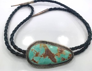 lot 41 image: BOLO by Betta A. Lee, Royston Turquoise, Sterling Silver and Leather