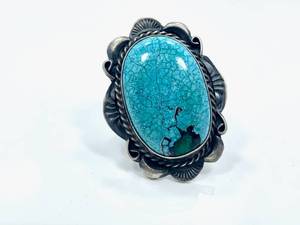 lot 23 image: Sterling Silver and Blue Ridge Turquoise Ring by Betta A. Lee
