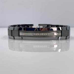 lot 44 image: Mens Tungsten Carbide ID Bracelet with Diamond Accents