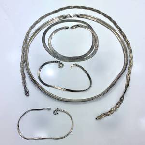 lot 49 image: Lot of 3 Sterling Silver Necklaces and 2 Bracelets