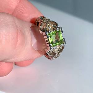lot 53 image: 1.25ct Natural Peridot  Clear Crystal Accented Sterling Silver Ring