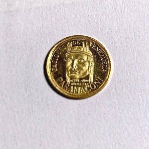 lot 490 image: RARE-UNC 1957 Venezuela Indian Chieftain Caciques Paramaconi GOLD Coin