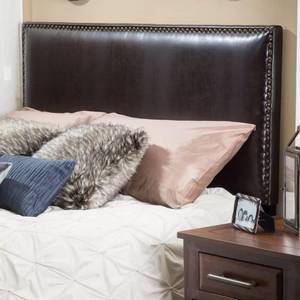 lot 98124 image: Hilton Adjustable King California King Bonded Leather King Headboard by Christopher Knight Home - Brown