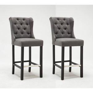 lot 98130 image: Best Quality Furniture Grey Linen Button Tufted Bar Stool (Set of 2) Retail$346.49