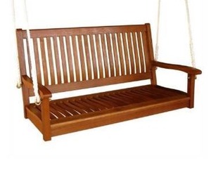 lot 98145 image: International caravan acacia 48 two seater swing with curved back with rope and oil stain finish