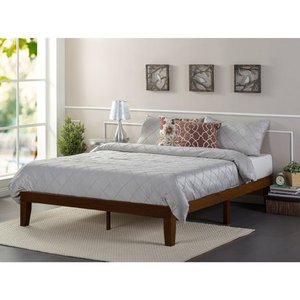 lot 98174 image: Priage by Zinus Deluxe Antique Espresso Solid Wood Platform Bed- no headboard