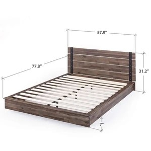 lot 98175 image: Priage by ZINUS Brown Metal and Wood Platform Bed Frame- incomplete no headboard