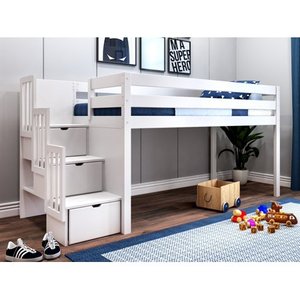 lot 98176 image: JACKPOT Contemporary Low Loft Twin Bed with 3 Step Stairway Retail$564.99