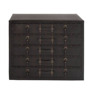 lot 97447 image: Traditional Wood and Leather Five-Drawer Chest by Studio 350