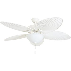 lot 97450 image: Honeywell Palm Island 52 White Tropical LED Ceiling Fan with Light, Palm Leaf Blades-glass is broken