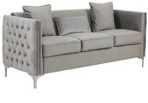 lot 97483 image: Bayberry Contemporary Velvet Fabric Loveseat Couch with 2 Pillows
