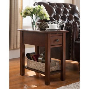 lot 97486 image: Copper Grove Ballingall Espresso Side Table with Charging Station- damage on the drawer