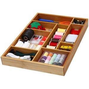 lot 97491 image: YBM HOME Bamboo Drawer Organizer with 9 Compartment Organization Tray