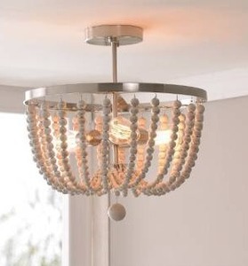 lot 97522 image: Zander Distressed White Wood Bead Brushed Steel Semi Flush Mount
