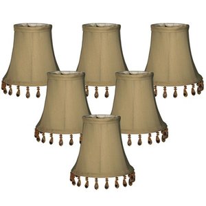 lot 97531 image: Royal Designs Antique Gold Beaded Bell Chandelier Lamp Shade, 3 x 5 x 4, Clip On- Set of 6
