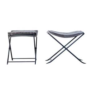 lot 97557 image: Collapsible Charcoal Leather & Metal Stool