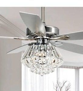 lot 97563 image: Modern Chrome and Crystal 52-inch Ceiling Fan with Remote
