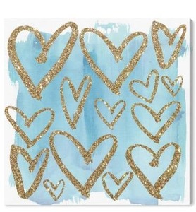 lot 97601 image: Oliver Gal Blue and Glitter Hearts Fashion and Glam Wall Art Canvas Print Hearts - Gold, Blue