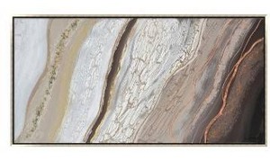 lot 97646 image: Hand Painted Acrylic Wall Art Brown and Grey Abstract on a 55 x 28 Rectangular Canvas with a Silver Wooden Frame