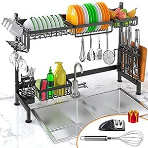 lot 37544 image: Dish Drying Rack Over Sink, iBesi Stainless Steel Sturdy Dishes Drainer Space Saver Supplies Storage Shelf with Utensils Holder