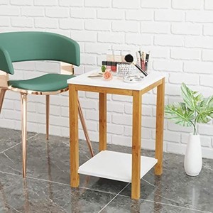 lot 37587 image: BAMEOS Side Table Modern Industrial End Table, 2-Tier Side Table with Storage Shelf, Accent Coffee Table for Living Room Bedroom Balcony Family and Office in White Color