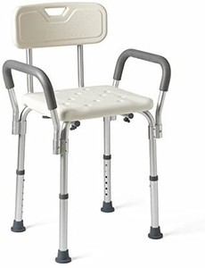 lot 37617 image: Shower Chair Bath Seat with Padded Armrests and Back, Supports up to 350 lbs, White