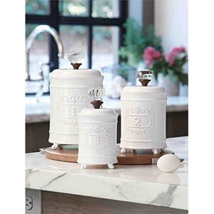 lot 37641 image: Mud Pie 4931002 Kitchen Canister (Set of 3), White
