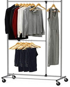 lot 37644 image: Simple Houseware Dual Bar Adjustable Garment Rack Chrome 72-inch Height