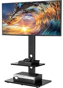 lot 37654 image: PERLESMITH Swivel Floor TV StandBase with Shelves for Most 32-65 inch LCD LED TVs - Universal TV Mount Stand