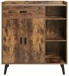 lot 37658 image: USIKEY Floor Storage Cabinet, Free Standing Cupboard with 1 Drawer 2 Doors 3 Shelves and 4 Legs