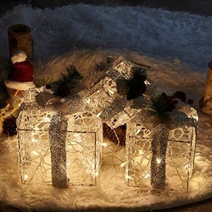 lot 37672 image: Vanthylit 3PK Christmas Warm White Lighted Gift Boxes Clear Acrylic Boxes Pathway Lighted for Home and Outdoor Decor
