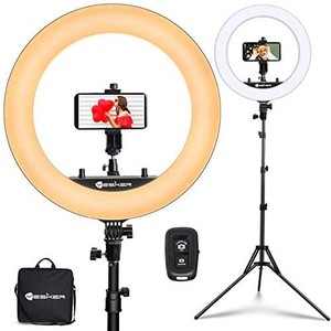 lot 37676 image: Yesker Ring Light 18 inch with Tripod Stand Ringlight Kit Dimmable 6000K3200K Circle Lighting Phone Holder Bluetooth Remote Carry Bag