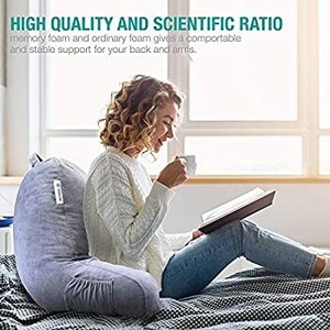 lot 37686 image: Vekkia Reading & Bed Rest Pillow with Support Arms, Pockets, Memory Foam