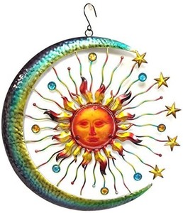 lot 37690 image: Bejeweled Display Large Sun Face, Star & Moon wGlass Wall Art Plaque & Home Decor