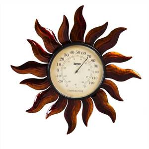 lot 37695 image: 14 Metal Sun Outdoor Wall Thermometer Bronze - Evergreen