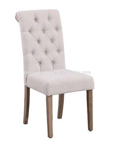 lot 37700 image: Modern Room Furniture Upholstered Linen Fabric Tufted Back Dining Chair with Oak Legs