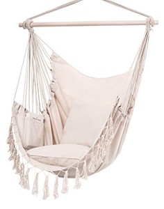 lot 37703 image: Y- STOP Hammock Chair Hanging Rope Swing-Max 330 Lbs-2 Cushions Included-Large Macrame Hanging Chair