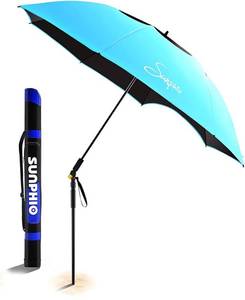 lot 40591 image: Large Windproof Beach Umbrella, Sturdy and UV Protection, Portable Sun Shade Best for Camping, Picnic, Sand, Patio and More, 2 Metal Sand Anchor, 1 Big Carry Bag, 360 Tilt Mechanism (Orange)