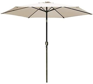 lot 40592 image: DOIFUN 9ft Patio Umbrella Aluminum Outdoor Umbrella Market Table Umbrellas with Push Button Tilt, Crank and 6 Sturdy Ribs for Lawn, Garden, Deck, Backyard & Pool, Beige