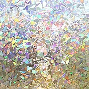 lot 40596 image: rabbitgoo Window Privacy Film, Rainbow Window Clings, 3D Decorative Window Vinyl, Stained Glass Window Decals, Static Cling Window Sticker Non-Adhesive, 17.5 x 78.7 inches