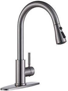 lot 40603 image: VESLA HOME Commercial Single Handle Pull Out Stainless Steel Brushed Nickel Kitchen Faucet, Kitchen Sink Faucets with Pull down Sprayer