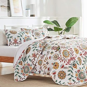 lot 40606 image: SLEEP ZONE Printed Quilt Classic Pattern 120gsm Fabric Stich Bedding Set Soft Lightweight Microfiber Bedspread Coverlet Quilts for All Season, Classic Floral, King