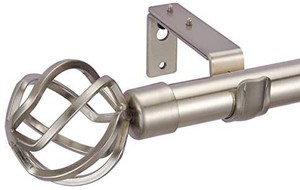 lot 40610 image: Vimayta 1 inch Curtain Rod with Twisted Cage Finials, Single Curtain Rod Farmhouse Style, Adjustable Curtain Rod 48 to 84 Inches