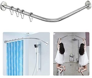 lot 40626 image: Sikaiqi Stretchable 304 Stainless L Shaped Bathroom Bathtub Corner Shower Curtain Rod Rack (27-39x27-39), Drill Free Install, for Bathroom, Clothing Store, Private Space