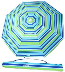 lot 40637 image: MOVTOTOP Beach Umbrella UV 50, 6.5ft Umbrella with Sand Anchor & Tilt Aluminum Pole, Portable Beach Umbrella with Carry Bag for Beach Patio Garden Outdoor BlueGreen
