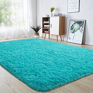 lot 40638 image: junovo Ultra Soft Area Rugs 6 x 9ft Fluffy Carpets for Bedroom Kids Girls Boys Baby Living Room Shaggy Floor Nursery Rug Home Decor Mats, Turquoise Blue