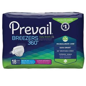 lot 40639 image: Prevail Unisex Breezers 360 Maximum Absorbency Incontinence Briefs, Size 2, 18 Count