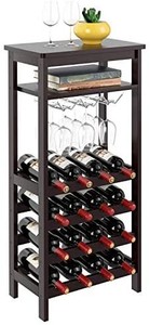 lot 40646 image: Homfa Bamboo Wine Rack Free Standing Wine Holder Display Shelves with Glass Holder Rack, 16 Bottles Stackable Capacity for Home Kitchen, Espresso
