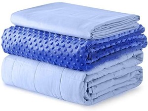 lot 40648 image: YnM Weighted Blanket and Duvet Covers �� Hot and Cold Duvet Cover Set (3 Pieces) �� (Blue, 60x80 20lbs), Suit for One Person(190lb) Use on QueenKing Bed
